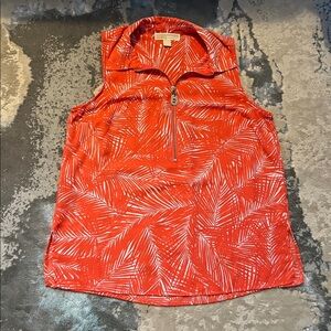 Michael Kors Red and White Leaf Pattern Top